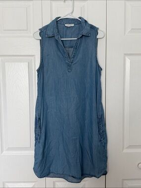 beachlunchlounge Sleeveless Chambray Shift Dress in Light Blue